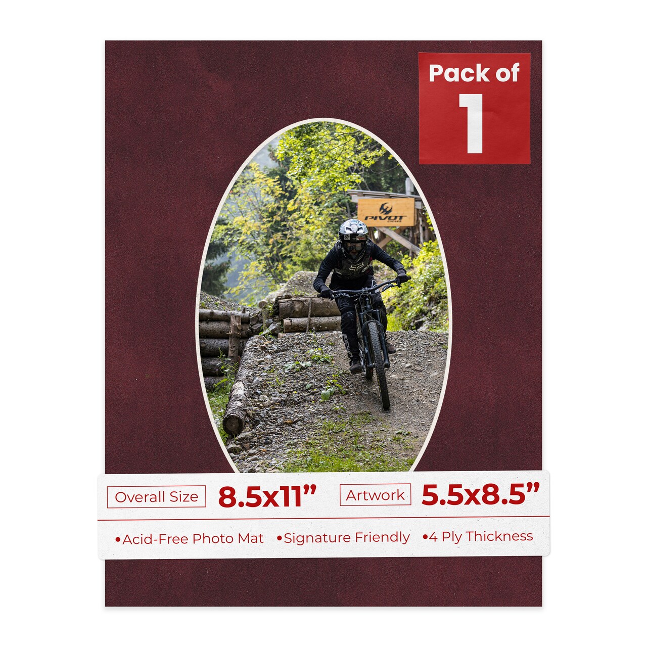 Dark Red Suede Mat Board for 8.5x11 Frames - Oval Opening for 5.5x8.5 Photos